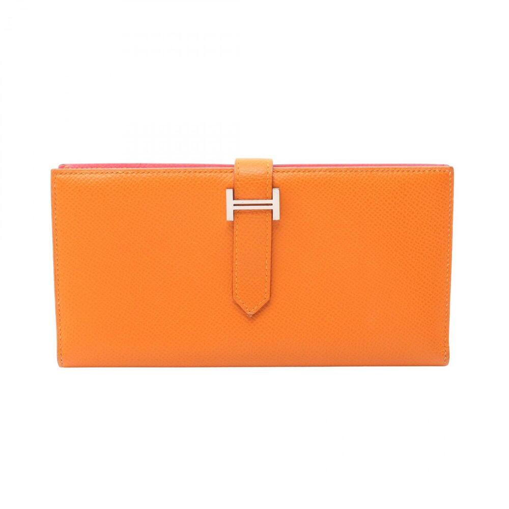 Hermes Bearn Soufflet Verso Apricot Rose Azalee Bi-fold Long Wallet, Veau Eps...